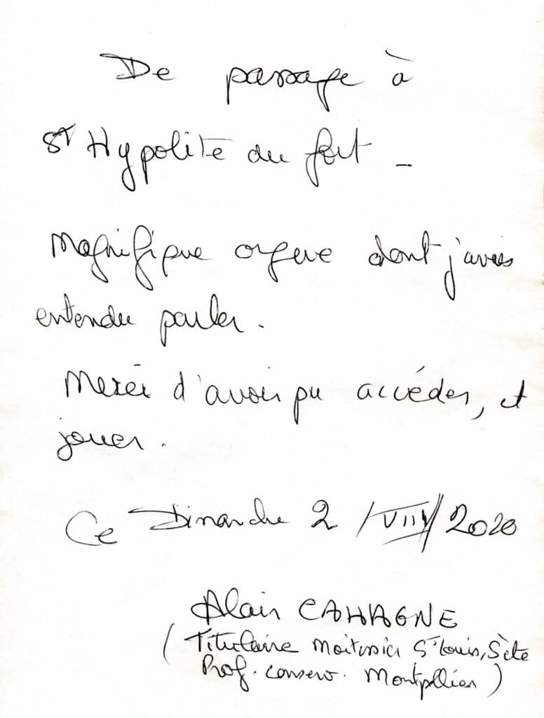 Témoignage autographe d'Alain Cahagne